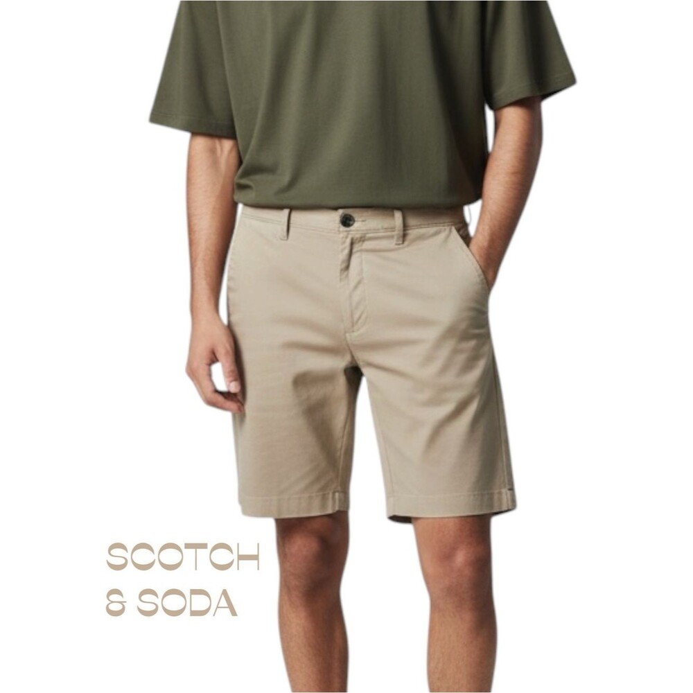 Scotch & Soda Khaki Cotton Classic Men’s Shorts Size 34 Outdoors